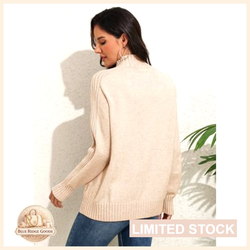 Turtleneck Pullover Sweater Loose Fit Casual Knit Top Long Sleeve Minimal Chic - Picture 3 of 7